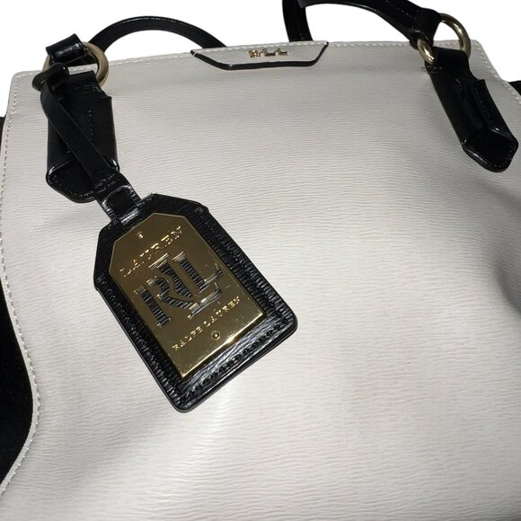 LRL Lauren Ralph Lauren Black and Ivory Handbag Purse Tote - Picture 5 of 8